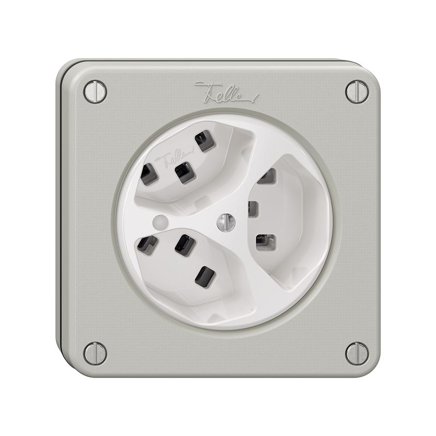 NUPU-Steckdose NEVO, 3×T23, m.LED, lichtgrau