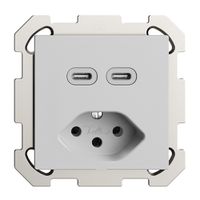 Prise ENC USB 2×type C + type 13 Feller EDIZIOdue FM 230V 3000mA gris clair