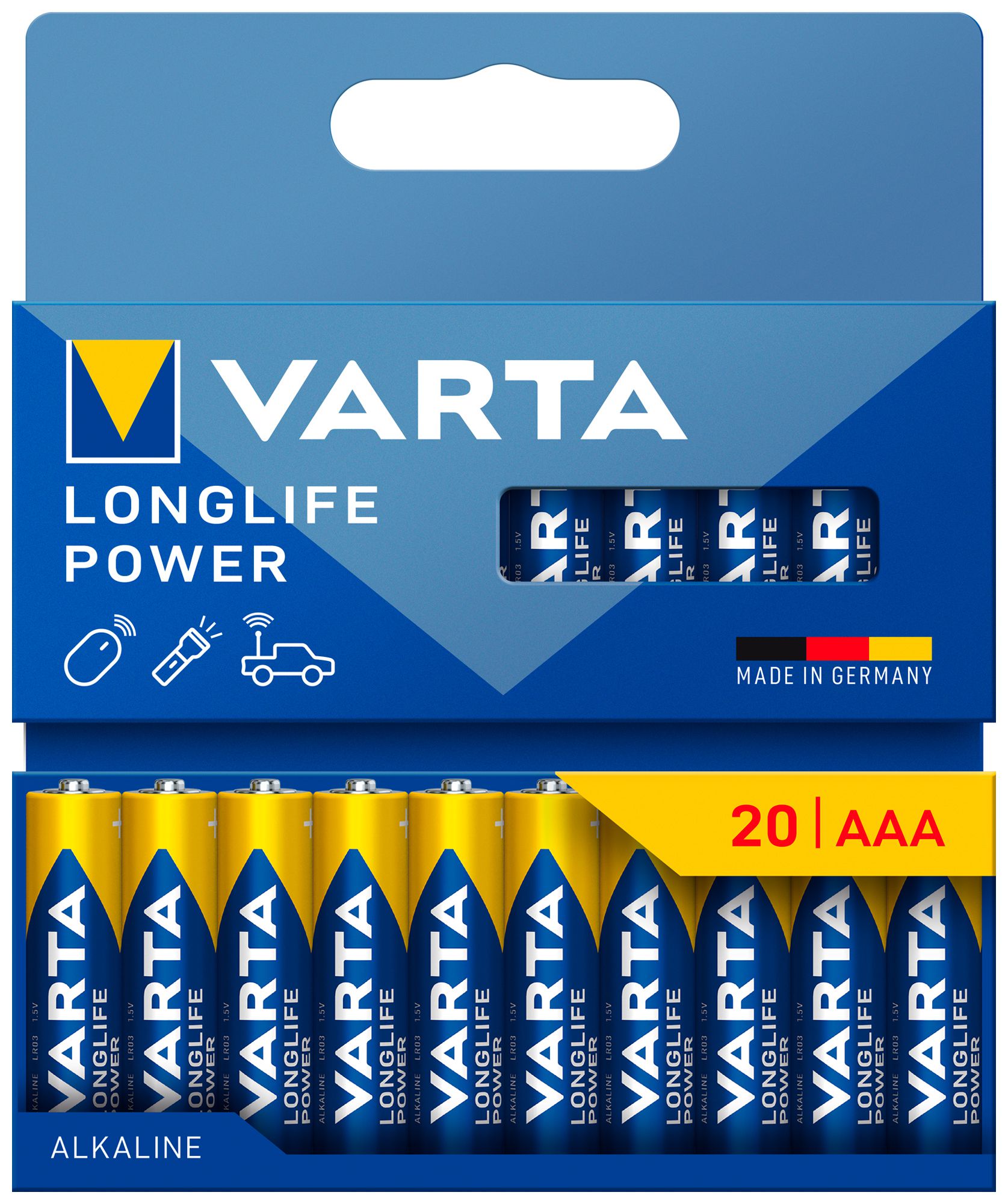 Batteria VARTA Consumer Longlife Power AAA alcalina al Mn 1.5V blister 20 pezzi