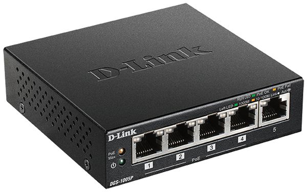 Switch D-Link DGS-1005P, 5-Port unmanaged Gigabit PoE+
