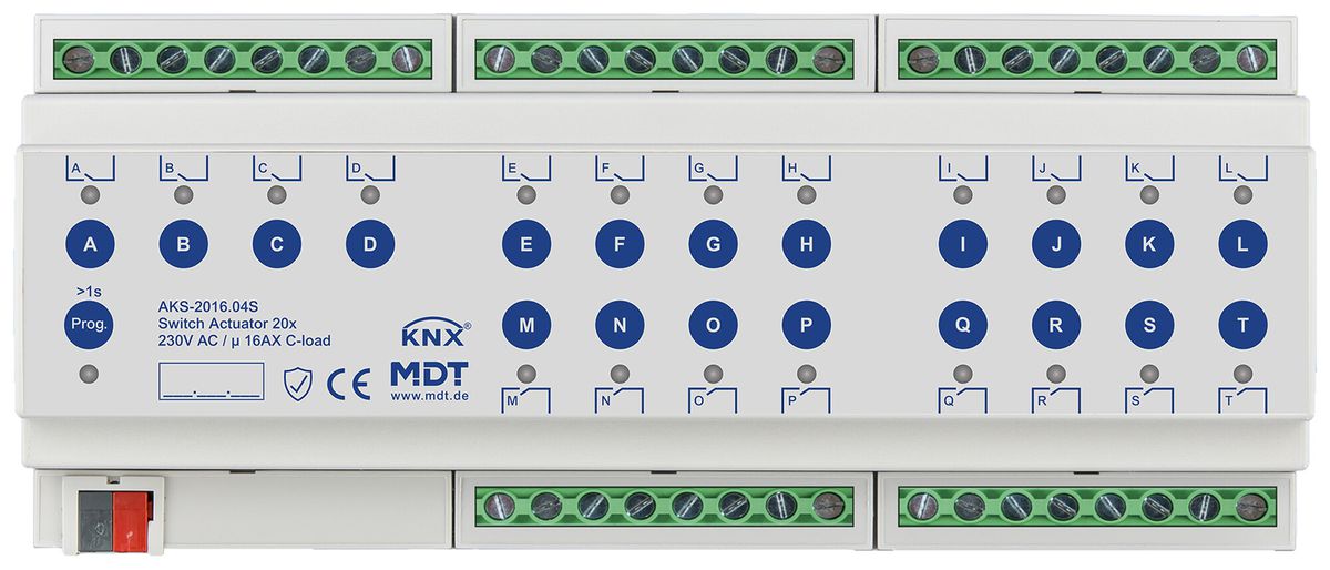 REG-Schaltaktor KNX MDT AKS-2016.04S 20-Kan 16A 230VAC 12TE