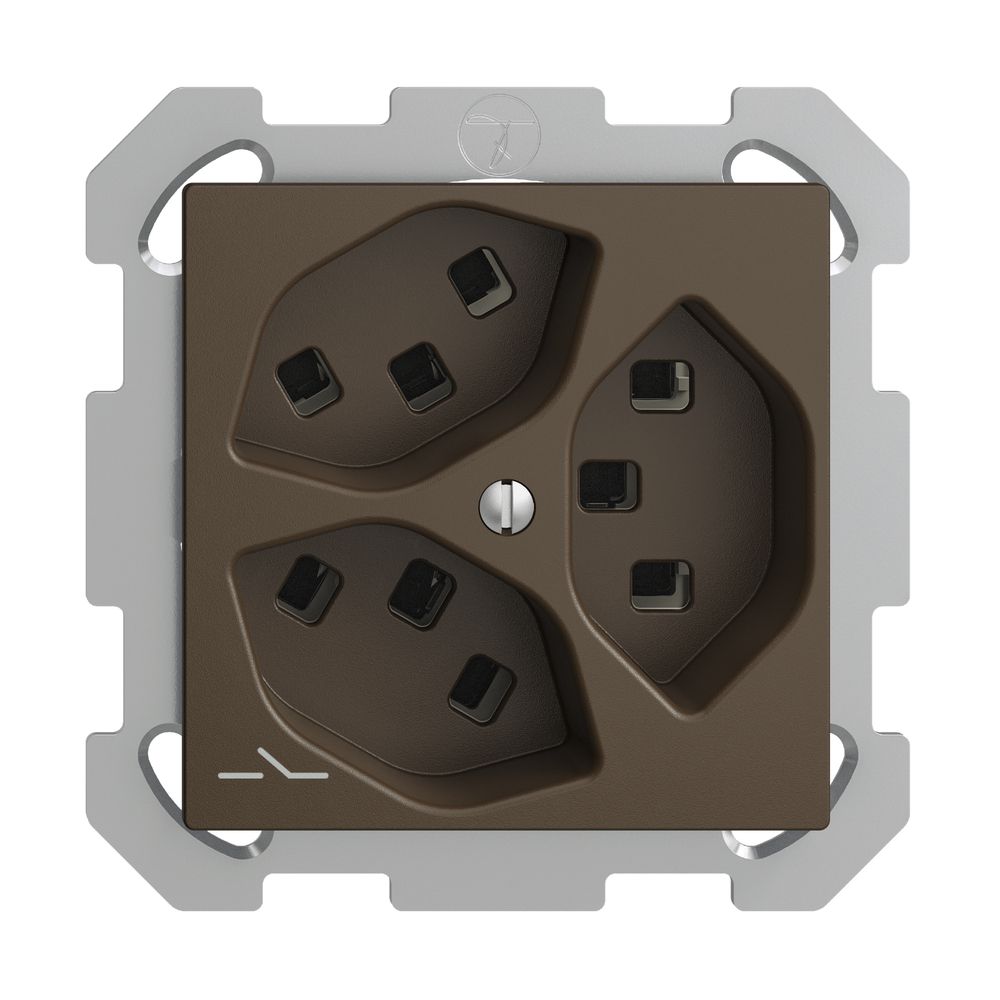 UP-Steckdose 3×T23 Feller EDIZIOdue FM, 1×getrennt, Steckklemmen, coffee