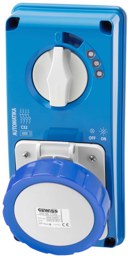 Presa CEE AP Gewiss IB 4P 16A 200…250V bl 9h bloccaggio meccanic.automatica IP67