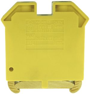 Borne de terre joignable Woertz Ex 6…16mm² vis 2×1 rail DIN 35mm vert/jaune