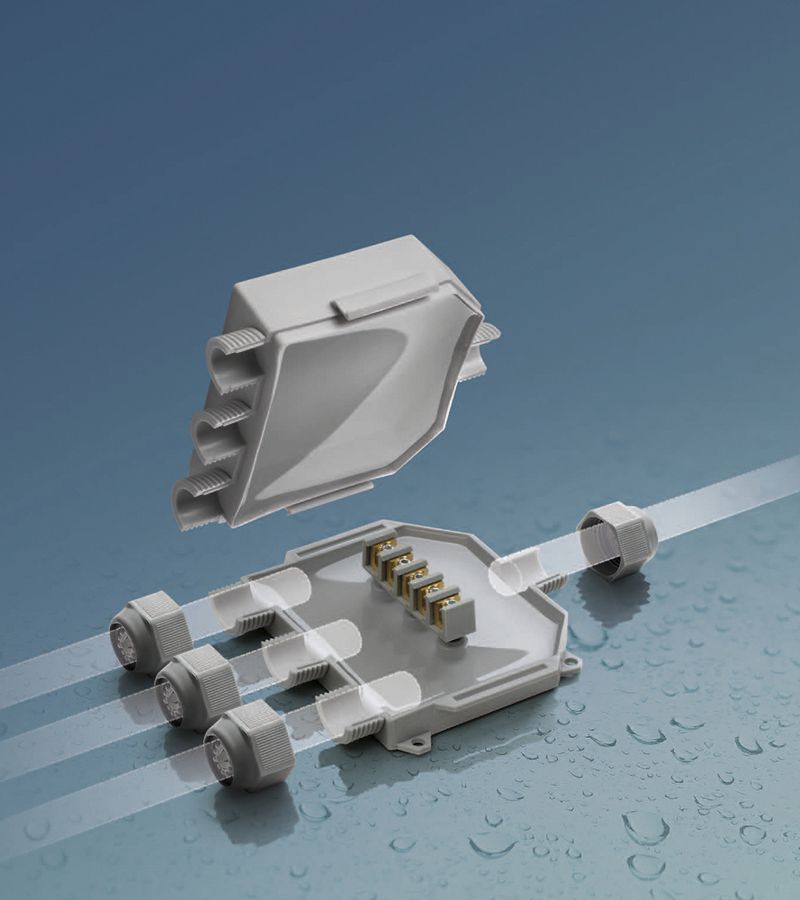 Boîte de dérivation AP Raytech BABY BOX3 a.gel 5×6mm² Ø8…18mm IP68 gris