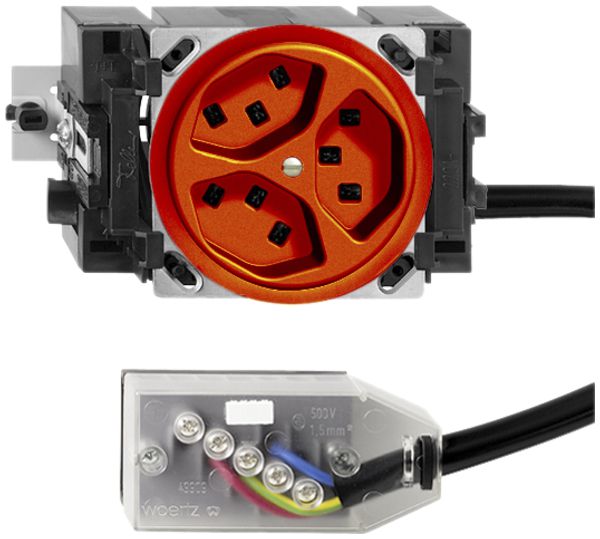 EB-Steckdose 3×T23 16A orange 53mm L3 FH für Technofil