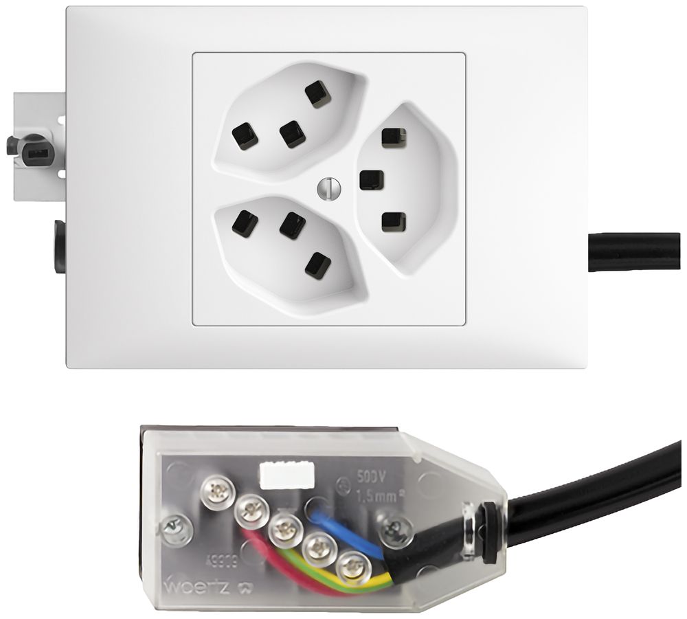 Prise INC 3×T23 16A blanc 53mm L1 EDIZIOdue pour Technofil