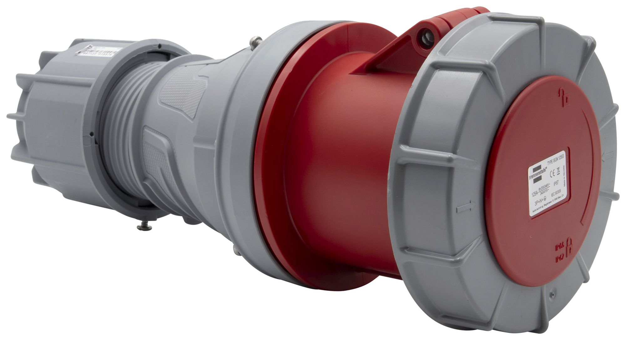 Prise mobile Brennenstuhl CEE 125A 3L+N+PE 400V 6h rouge Ø123×306mm IP67