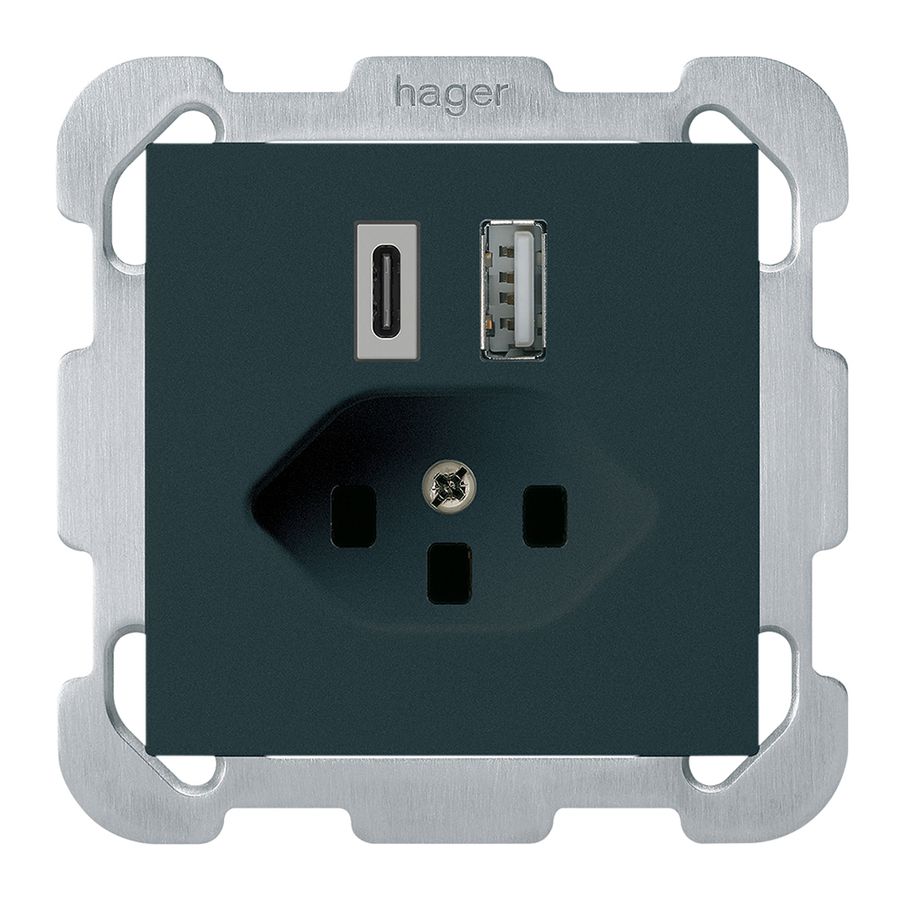 Prise de charge USB ENC kallysto 18W PD 1×type A 1×type C T23 a.plaque fix. noir