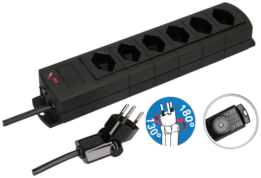 Prise multiple MH 6×T13 Prime-Line Td 3×1mm² 3m noir aimants Clip-Clap