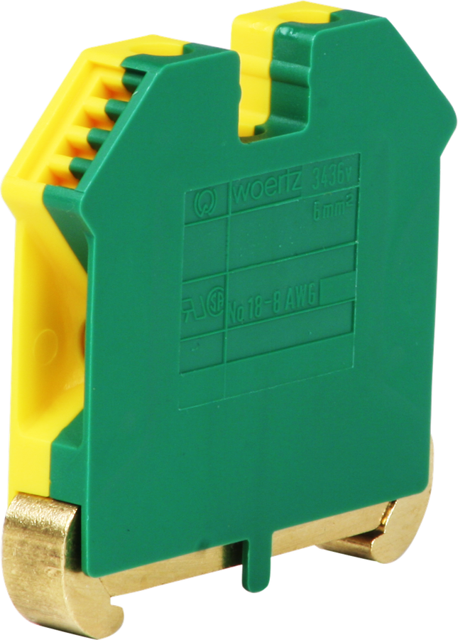 Borne de terre joignable Woertz 2.5…6mm² vis 2×1 rail DIN 35mm vert/jaune