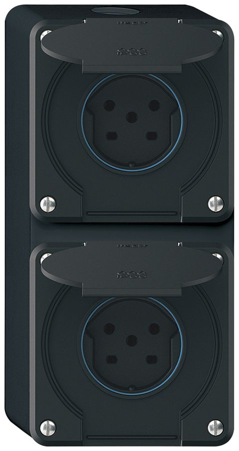 AP-Kombination robusto 2×1, 2×Steckdose T15 IP55 schwarz