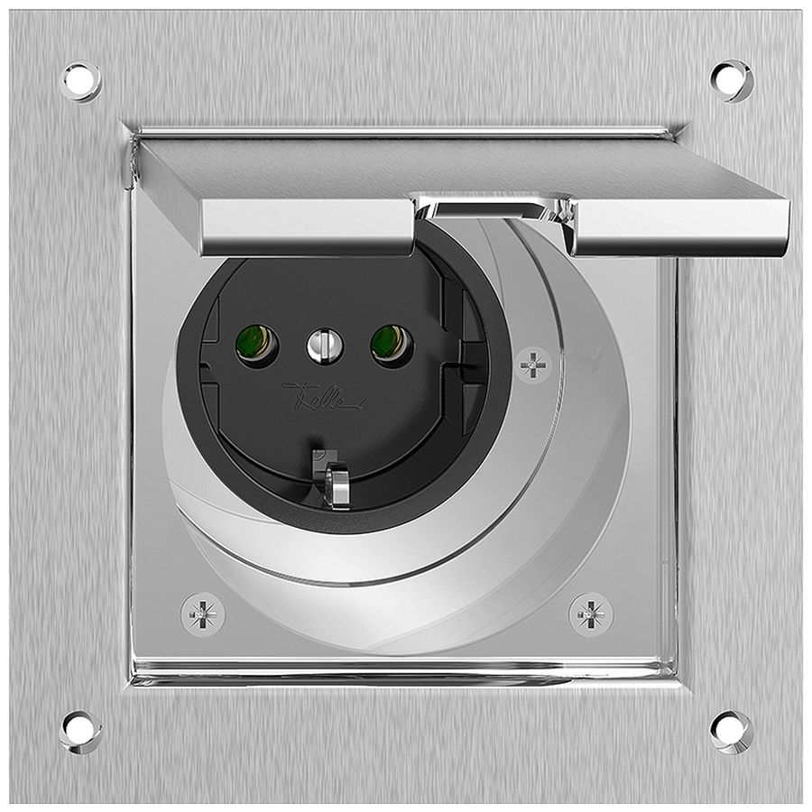 Bodendose Feller PMKV Schuko 16A 230V 100×100mm messing vernickelt