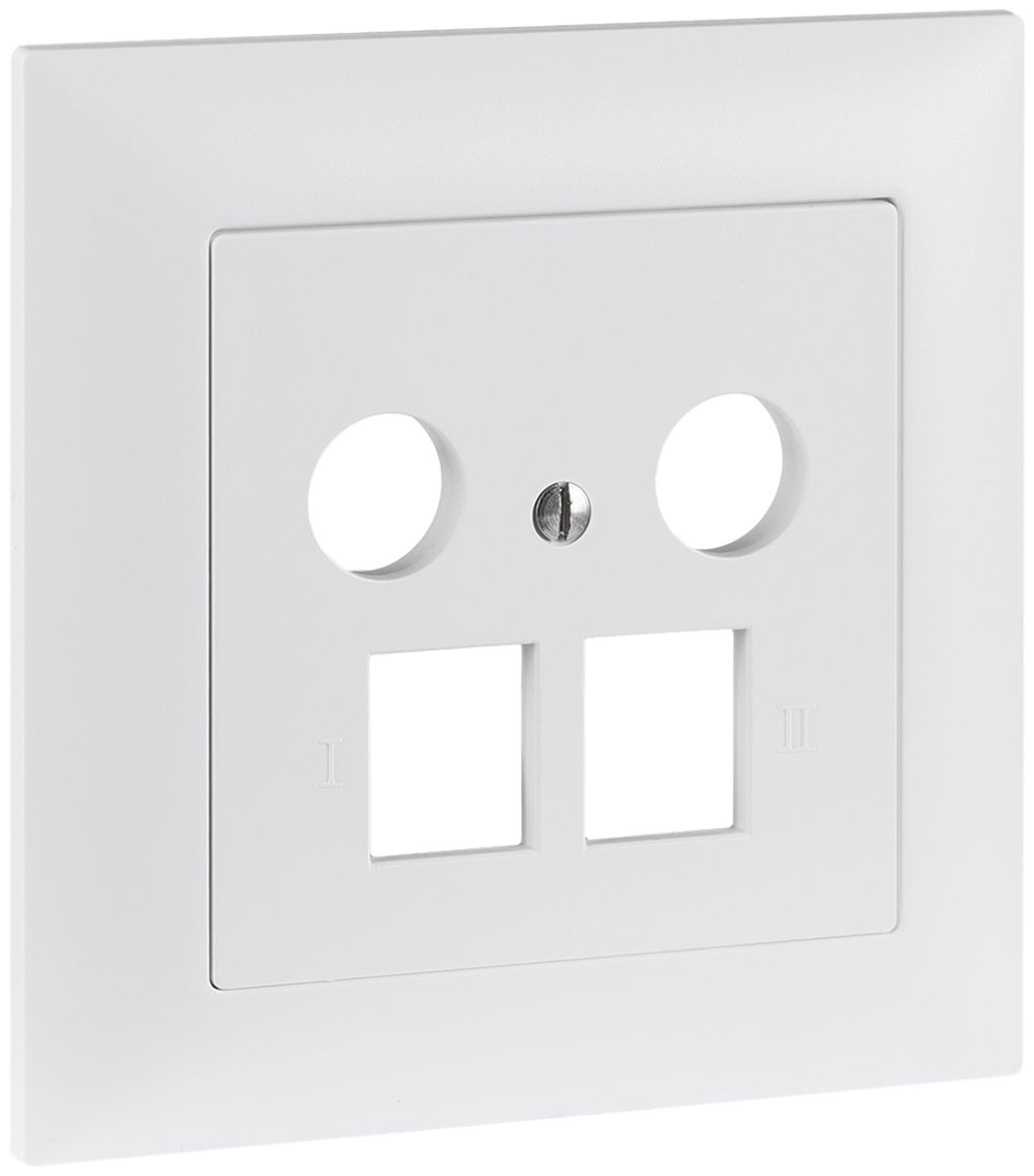 Set frontale INC R&M MM 2×RJ45 2×coassiale 88×88mm bianco