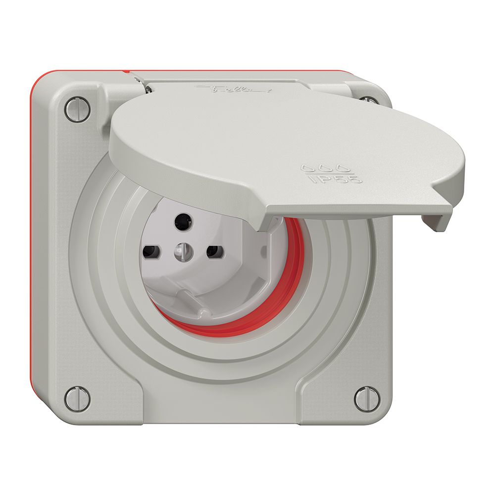 Prise NEVO N.CO 1×T15, IP55 d'après SN 441011, a.joint rouge, gris clair
