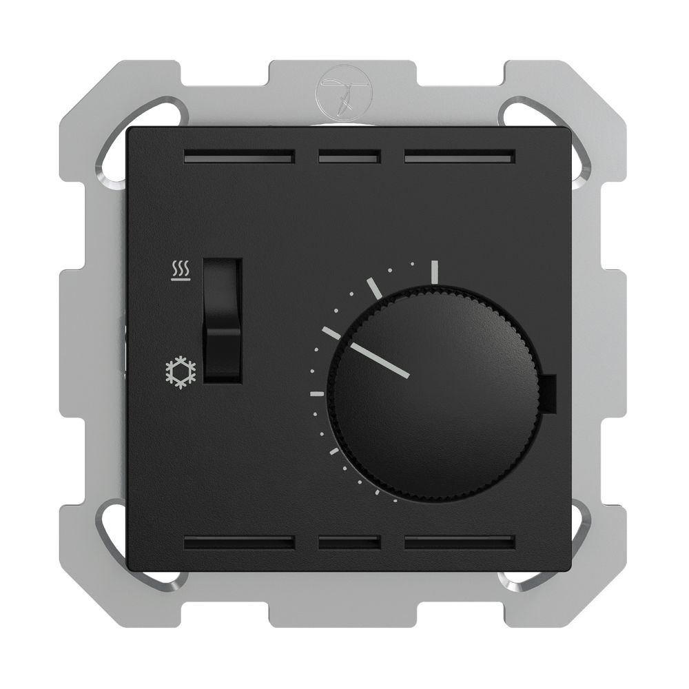 Termostato ENC EDIZIOdue, c.interruttore, prof.34mm, 77×77mm, nero