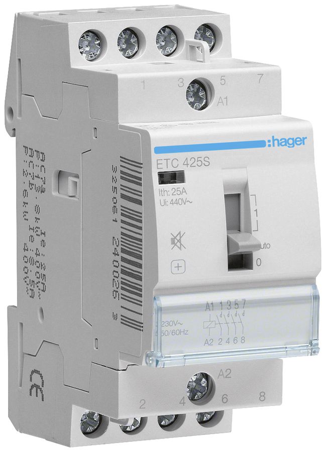 REG-Schütz HA 230VAC 4 Schliesser 0 Öffner 25A Tag-/Nachtfunktion brummfrei 2TE