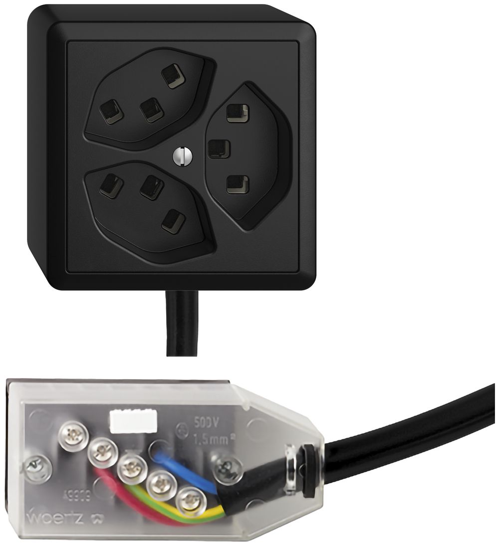 Prise AP 3×T23 16A noir L2 EDIZIOdue pour Technofil