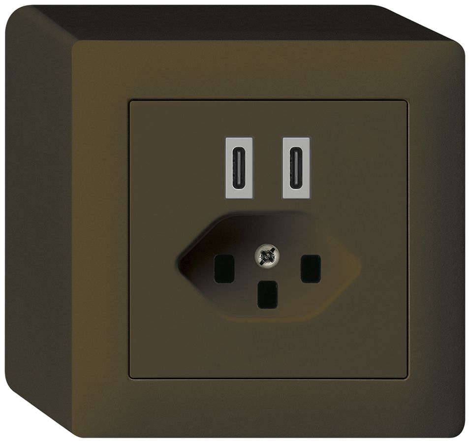 Prise de charge USB AP Hager kallysto C-C 20W+T23 5V 86×86mm brun