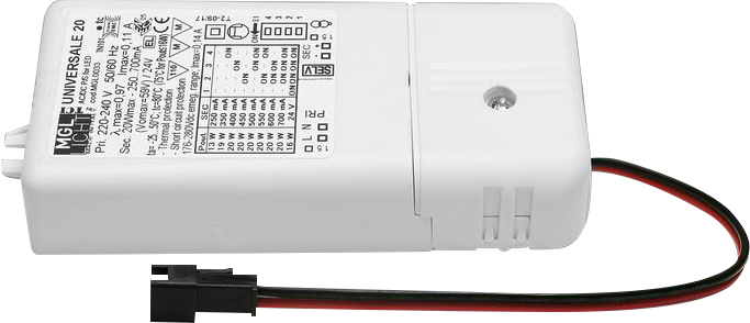 Convertitore a LED 19W, 350mA, on/off con spina, 130 x 42 x 30 mm