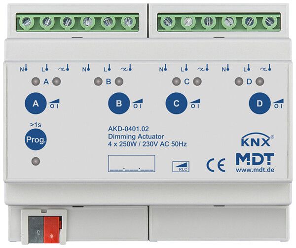 Attuatore-variatore KNX AMD MDT AKD-0401.02 4-can 250W 230VAC 6UM