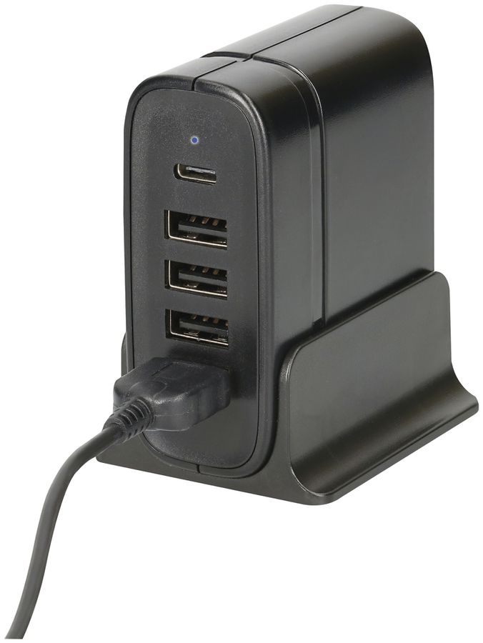 USB-Ladegerät MAX HAURI 4×A+1×C 40W 5VDC 3A T26 1.85m 240VAC schwarz