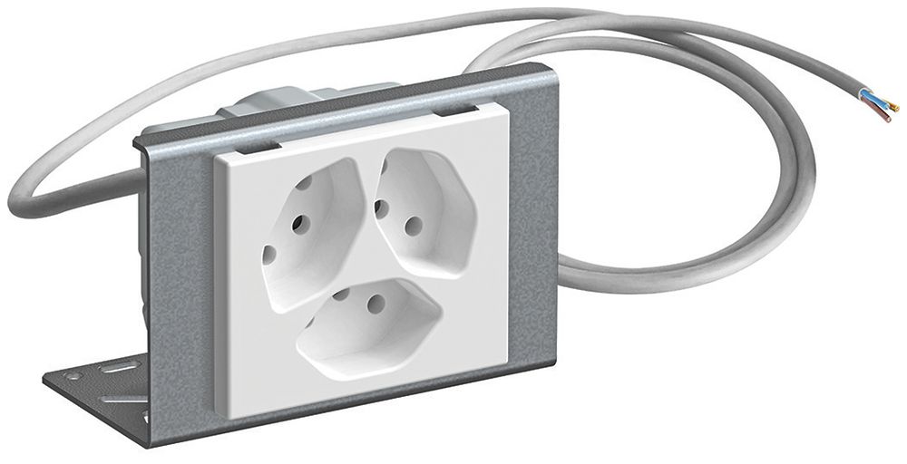 FLF-Steckdose 3×Typ 13 auf Winkel montiert mit 1.5m Kabel & Schutzkappe weiss