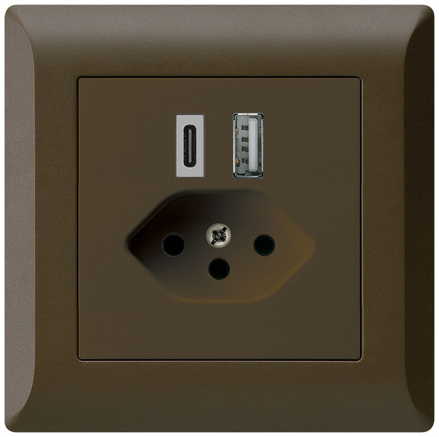 Prise de charge USB ENC kallysto.line 18W PD 1×type A 1×type C T13 brun