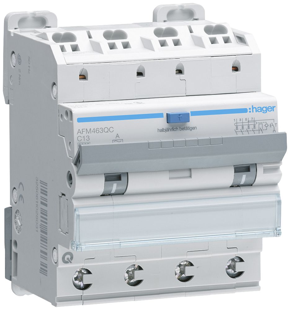 FI/LS-Schalter Hager RCBO QC 4P 400V Char.C 13A 0.3A Typ A 6kA 4TE