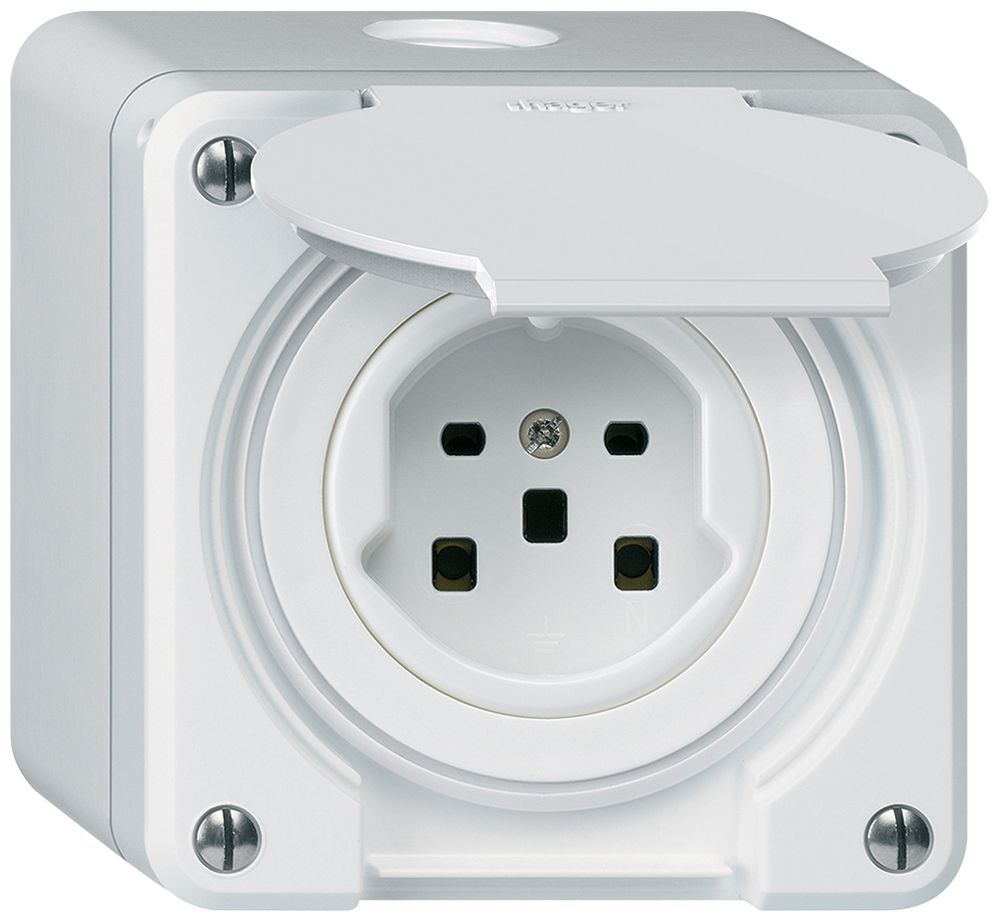 AP-Steckdose HA robusto Typ 25 mit Steckklemmen mit Klappdeckel weiss