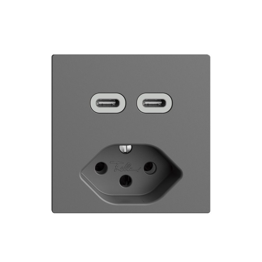 Steckdose USB 2×Typ C + Typ 13 Feller EDIZIOdue F 230V 3000mA dunkelgrau