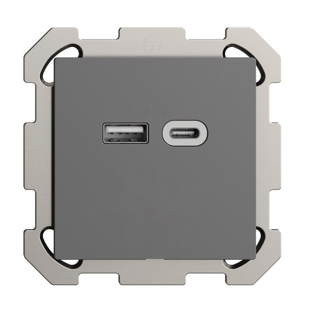 UP-Steckdose USB 18W Typ A + Typ C Feller EDIZIOdue FM 230V 3600mA dunkelgrau