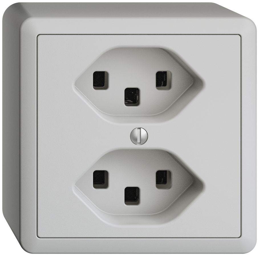AP-Steckdose 2×T23 16A EDIZIOdue hellgrau, mit Steckklemmen