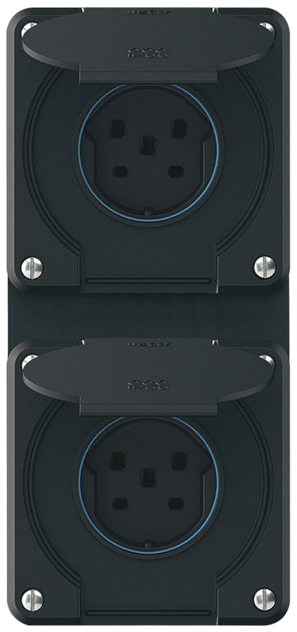 Combinazione INC robusto 2×1, 2×presa T25 IP55 nero