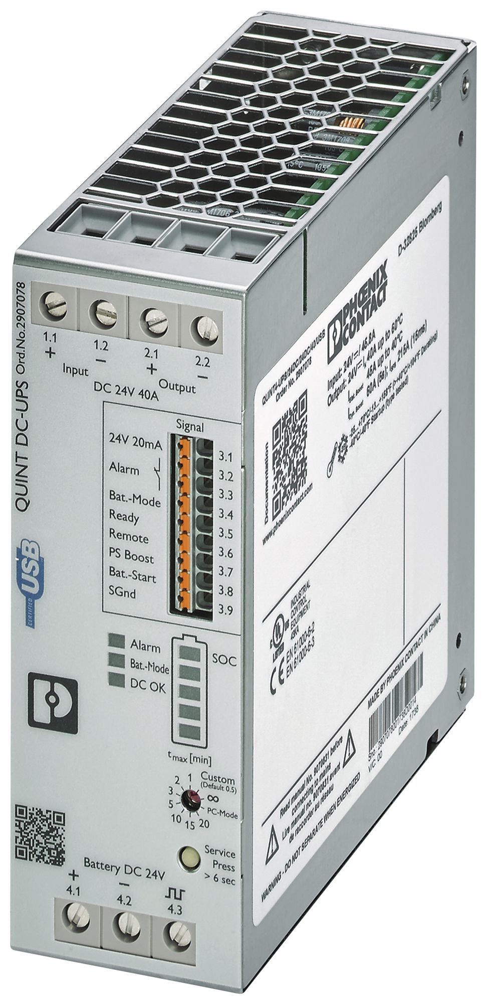 Impianto UPS PX QUINT4-UPS/24DC/24DC/40/USB Modbus IN:24VDC OUT:24VDC/40A