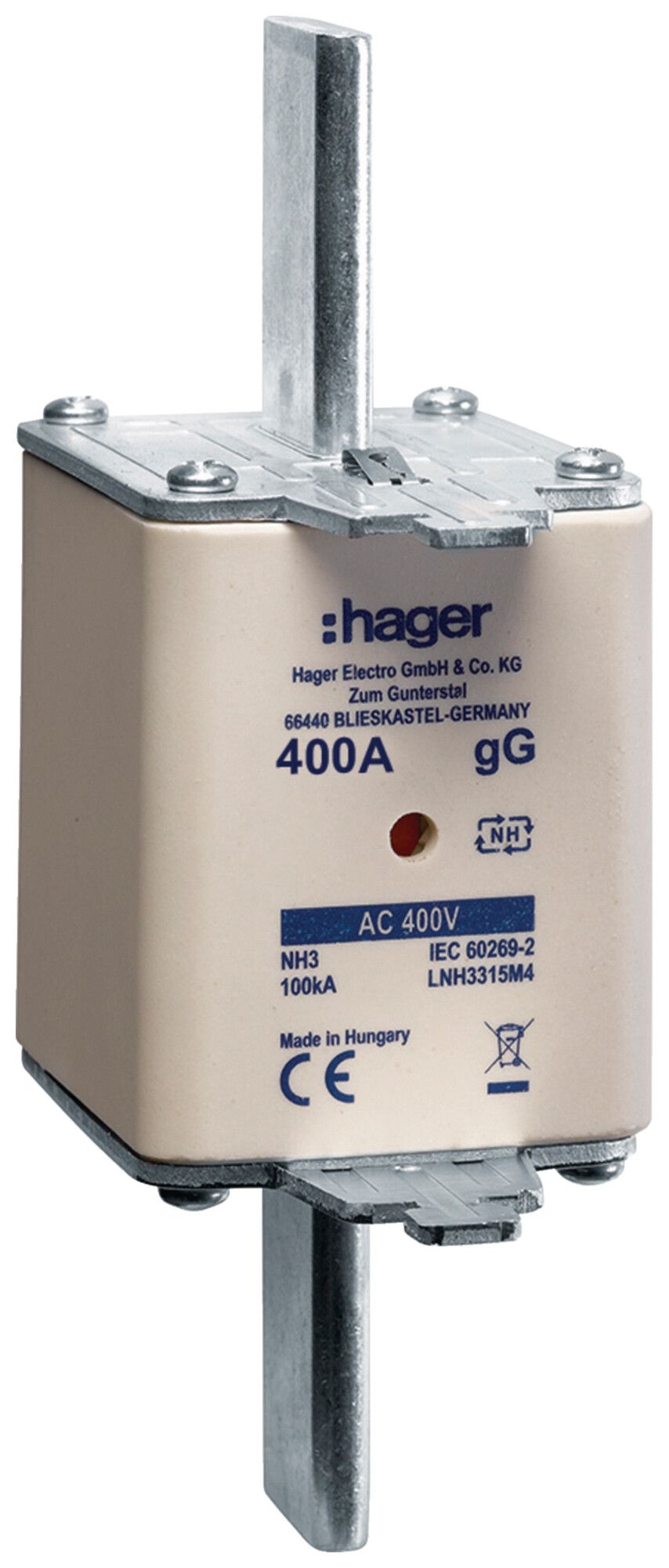 Fusibile HPC Hager DIN3 400VAC 400A gG/gL segnalatore doppio antiruggine