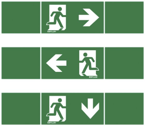 Set di pittogrammi ESYLUX SLA 14m freccia d/s/b 70×312mm