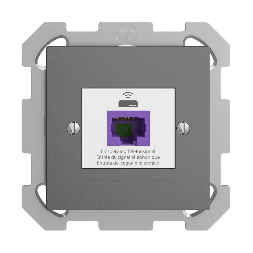 Prise de retour ENC EDIZIOdue FM 1×RJ45 p.Swisscom VoIP, 8 pôles, UTP gris foncé