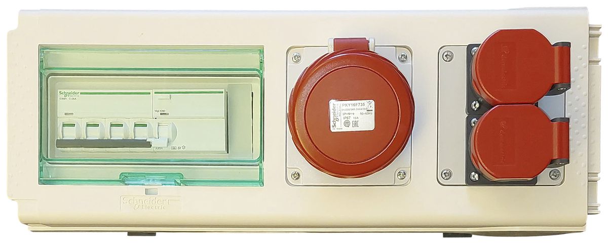 Boîte de sortie Canalis KNB 32A avec FI/LS C16A 30mA 10kA 2×T25 1×CEE 3L+N+PE