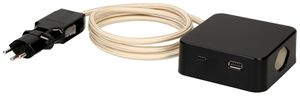 Mehrfachstecker MH Cube 3×T13 1×USB-A/1×USB-C sz Kabel 2m go "Sand"