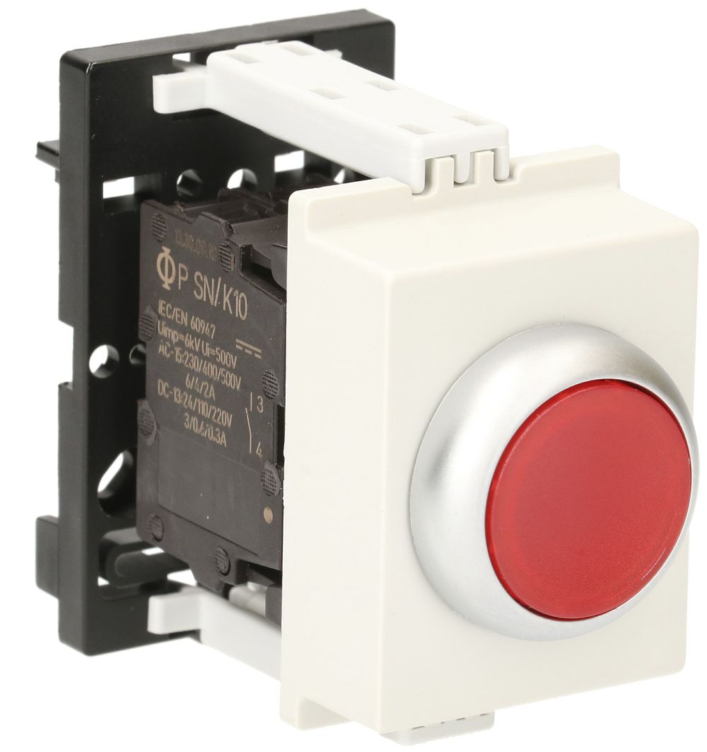 REG-Leuchttaster K&N, 230VAC, 1S 6A, 2TE, Kalotte rot