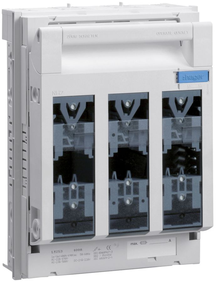 Coupe-circuit HPC Hager DIN2 690VAC 400A montage sur cavalier rail 60mm haut/bas