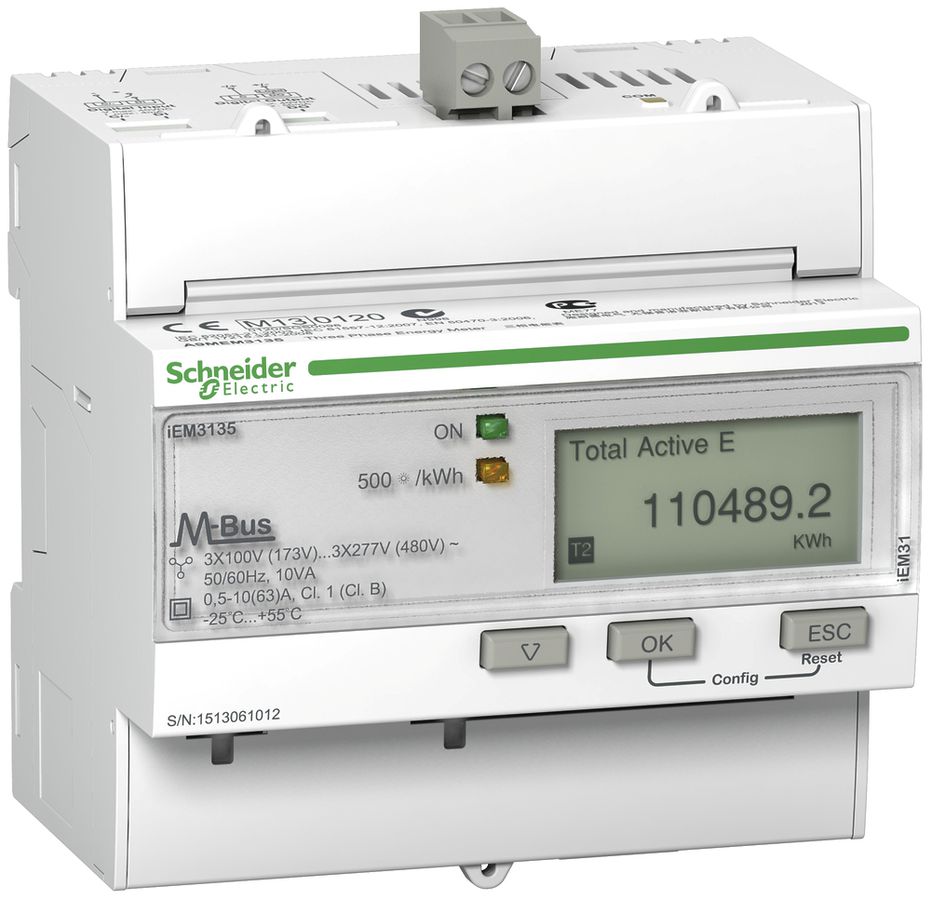 Compteur d'énergie AMD Schneider Electric iEM3135 MID 3P+N 63A M-Bus imp./export