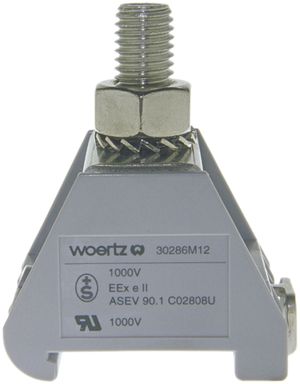 Borne de passage joignable Woertz 240mm² 380A 750V boulon 1×1 rail DIN 35mm bl