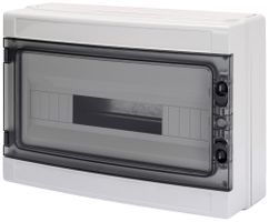 AP-Kleinverteiler Gewiss 68 ACS 1-reihig 18TE Tür IP65 410×285×140mm