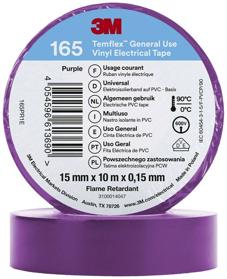 Ruban isolant 3M Temflex 165 15mm×10m×0.15mm violet VDE 600V 0…90°C