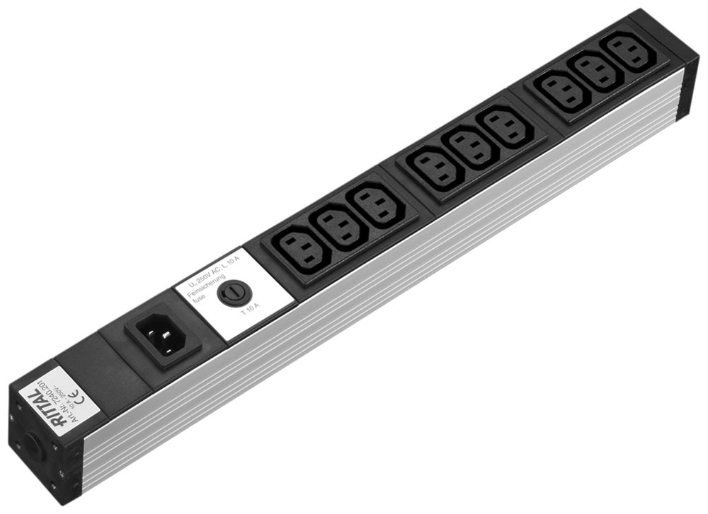 Prise multiple Rittal DK 7240.201 19" 1UH 230VAC/10A 12×C13 1×C14 fusible