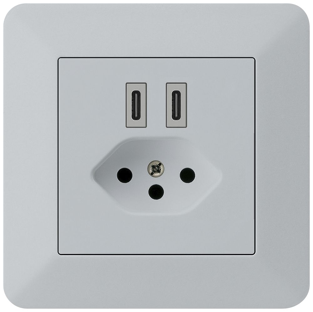 Prise de charge USB ENC Hager kallysto.trend C-C 20W+T13 5V 94×94mm gris