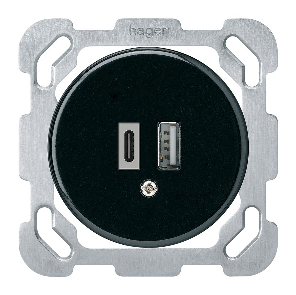 Prise de charge USB ENC basico 18W PD 1×type A 1×type C a.plaque d.fixation noir