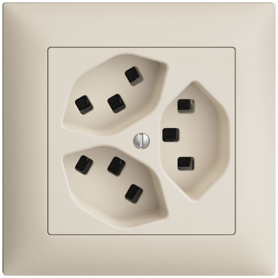 UP-Steckdose 3×T23 16A EDIZIOdue crema, mit Steckklemmen